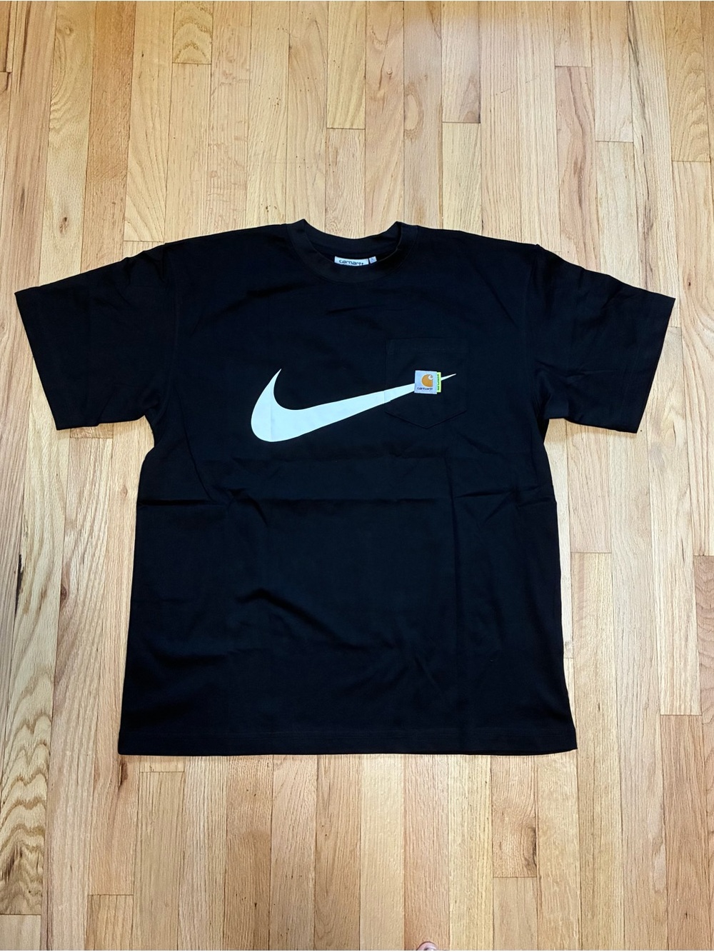 Carhartt Black Short-Sleeve Tee with White Nike Swoosh and Pocket Logo